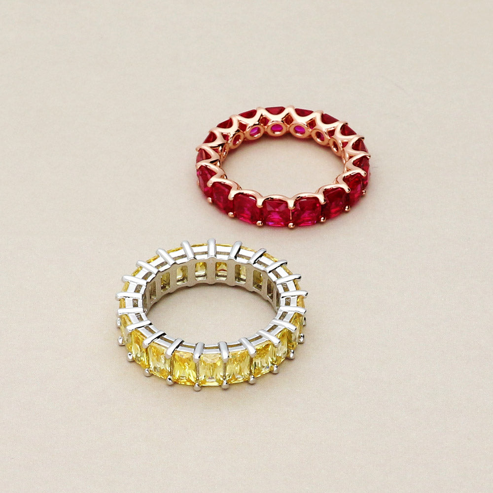 Red Pave CZ Eternity Ring in Rose Gold Flashed Sterling Silver