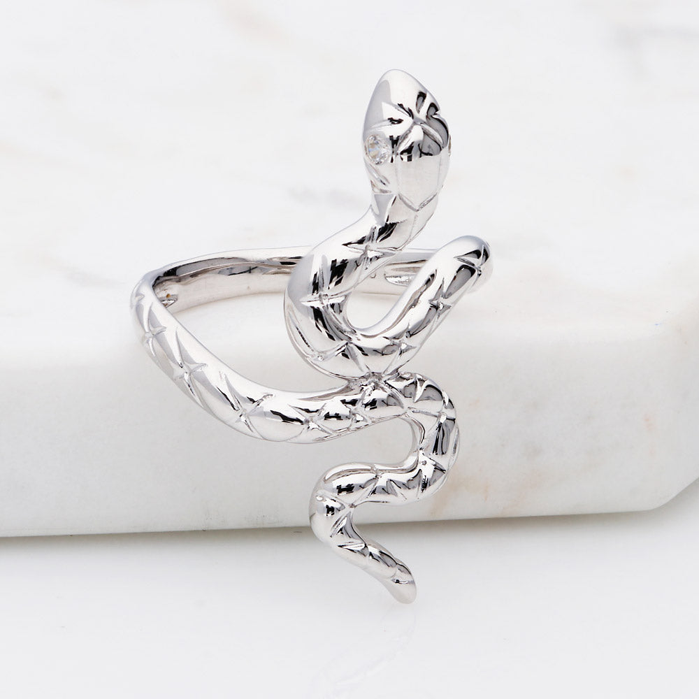 Flatlay view of Snake CZ Ring in Sterling Silver, 3 of 5