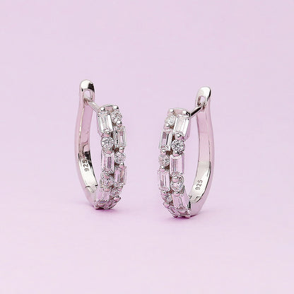 Bar CZ Small Huggie Earrings in Sterling Silver 0.7"