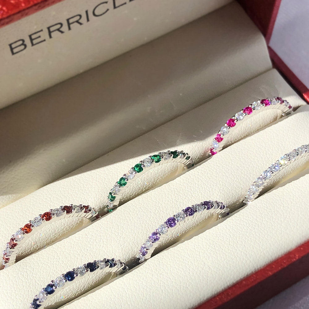 Flatlay view of Ruby-Red Pave CZ Eternity Ring in Sterling Silver, 6 of 7