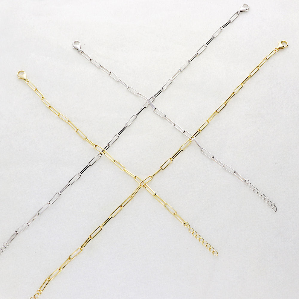 Flatlay view of Paperclip Link Chain Anklet in Sterling Silver
