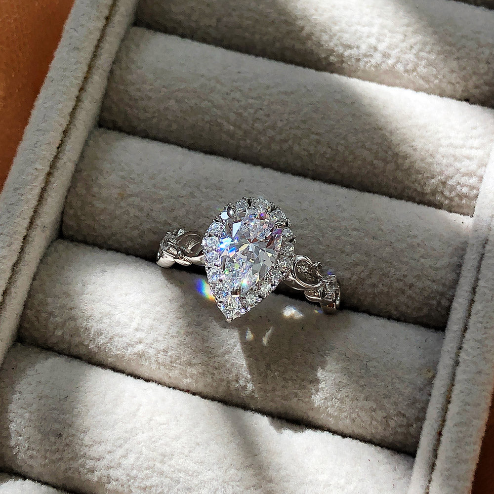 Filigree Halo CZ Ring in Sterling Silver