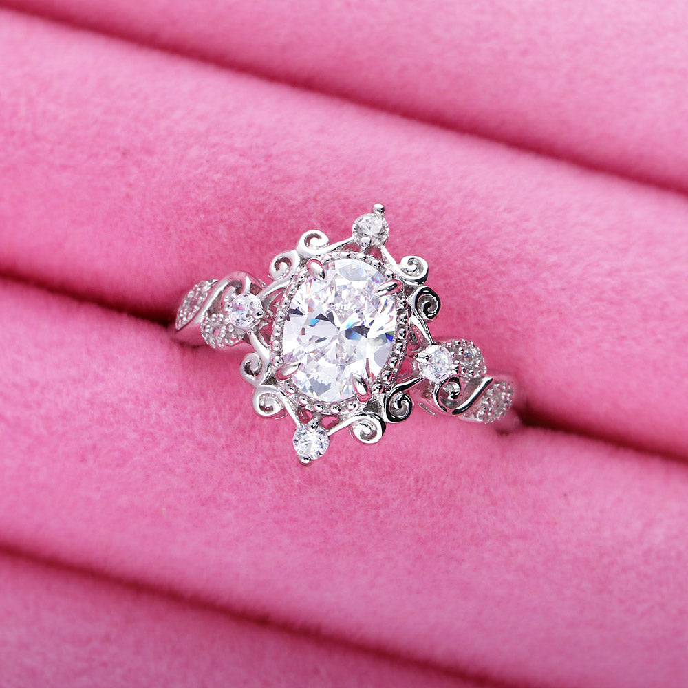 Flatlay view of Filigree CZ Ring in Sterling Silver, 7 of 9