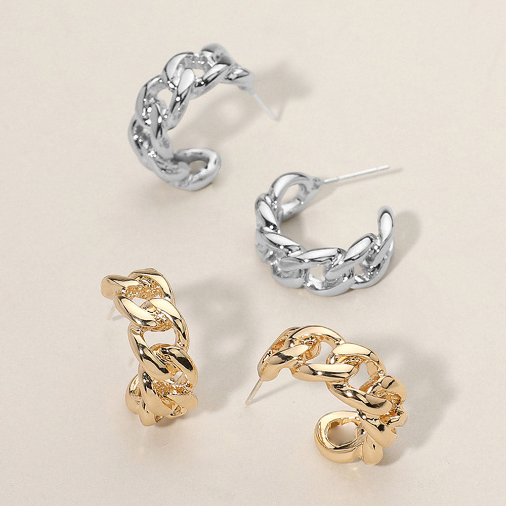 Cable Rope Small Hoop Earrings 0.8", 2 Pairs
