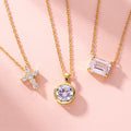 Flatlay view of Cross CZ Pendant Necklace in Sterling Silver, Yellow Gold Flashed