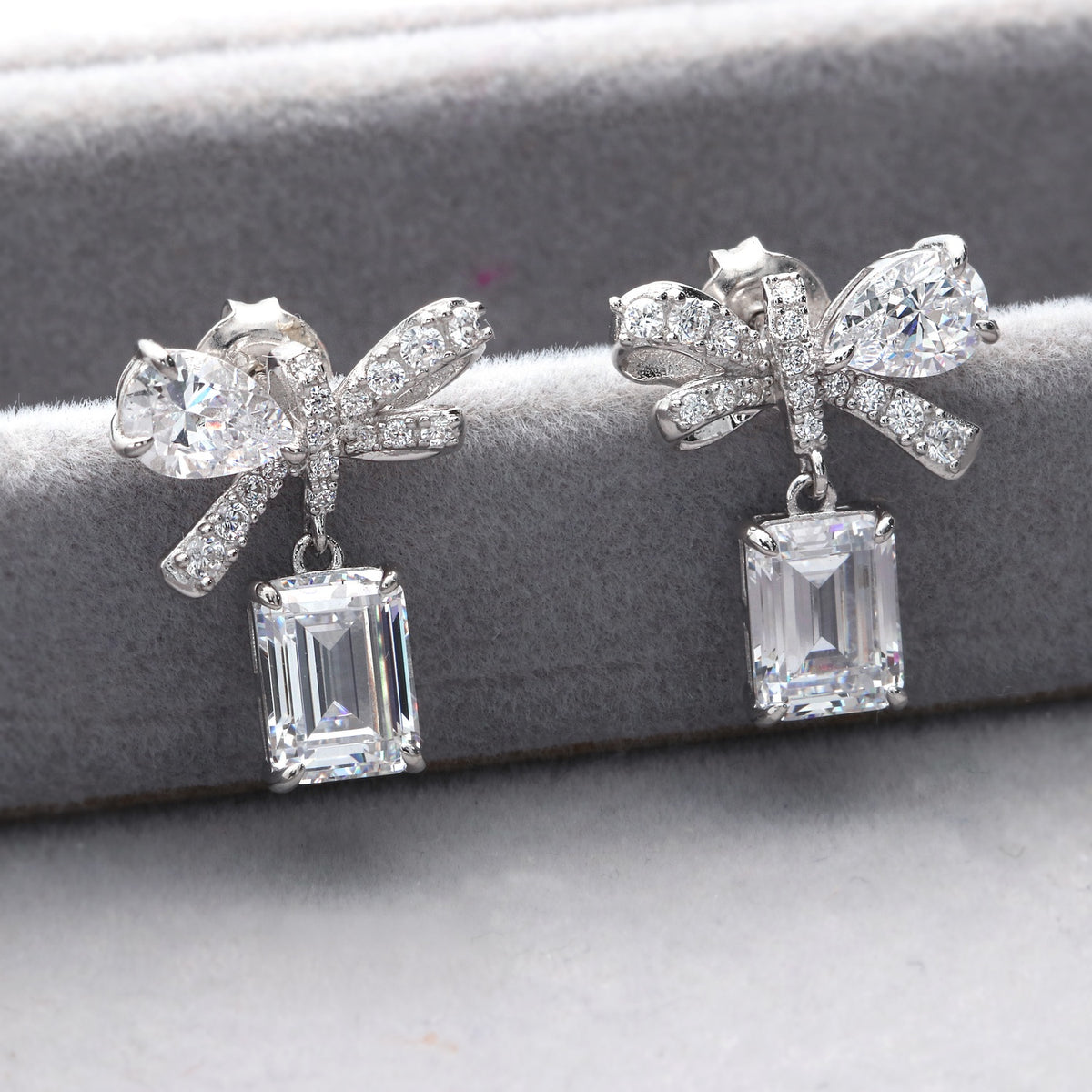 Flatlay view of Bow Tie Ribbon CZ Set in Sterling Silver, 8 of 11