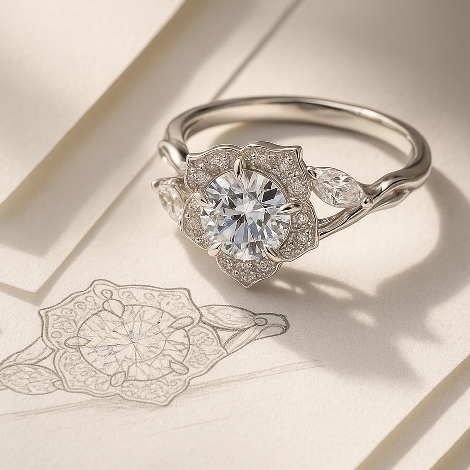 Flower Halo CZ Ring in Sterling Silver, 2 of 5