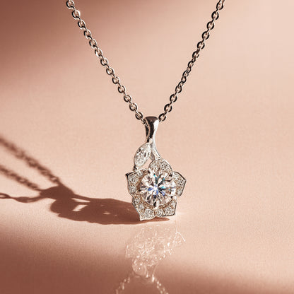 Flower Halo CZ Necklace and Earrings in Sterling Silver