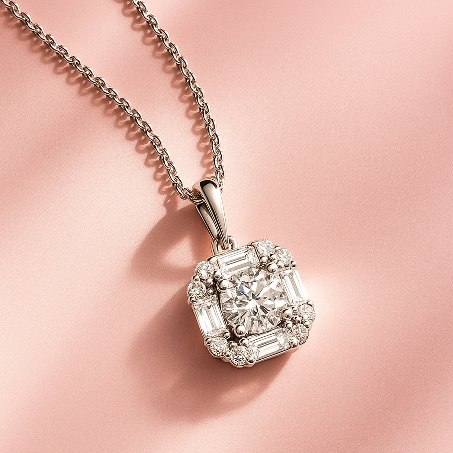 Halo Art Deco CZ Necklace and Earrings in Sterling Silver