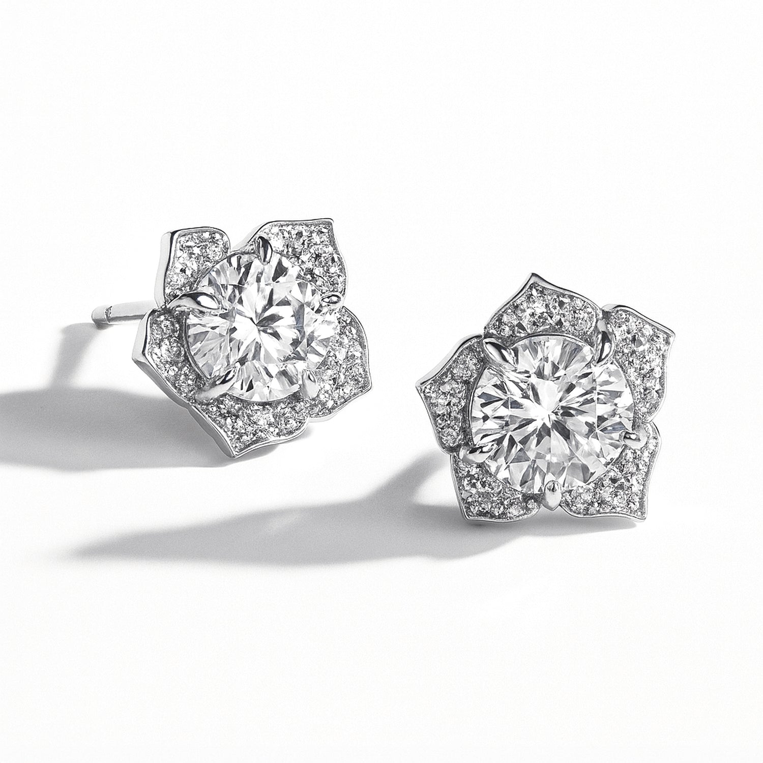 Flower Halo CZ Necklace and Earrings in Sterling Silver