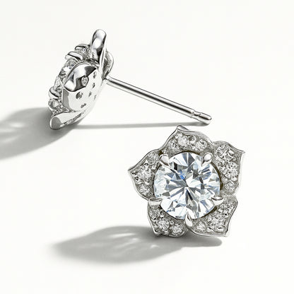 Flower Halo CZ Necklace and Earrings in Sterling Silver