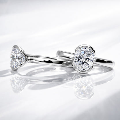 Solitaire 1.8ct Bezel Oval CZ Ring in Sterling Silver