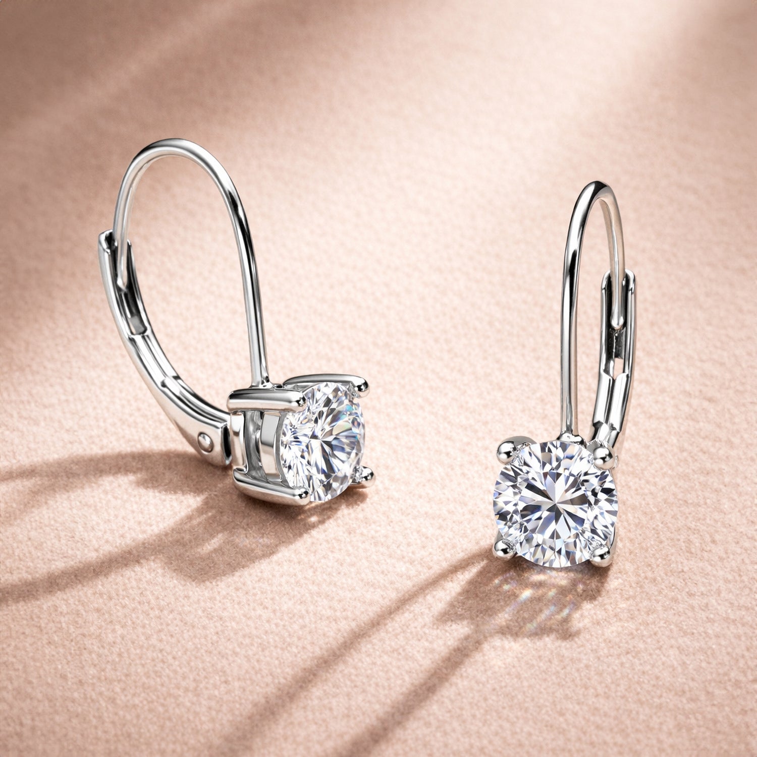 Solitaire CZ Leverback Earrings in Sterling Silver, 5mm