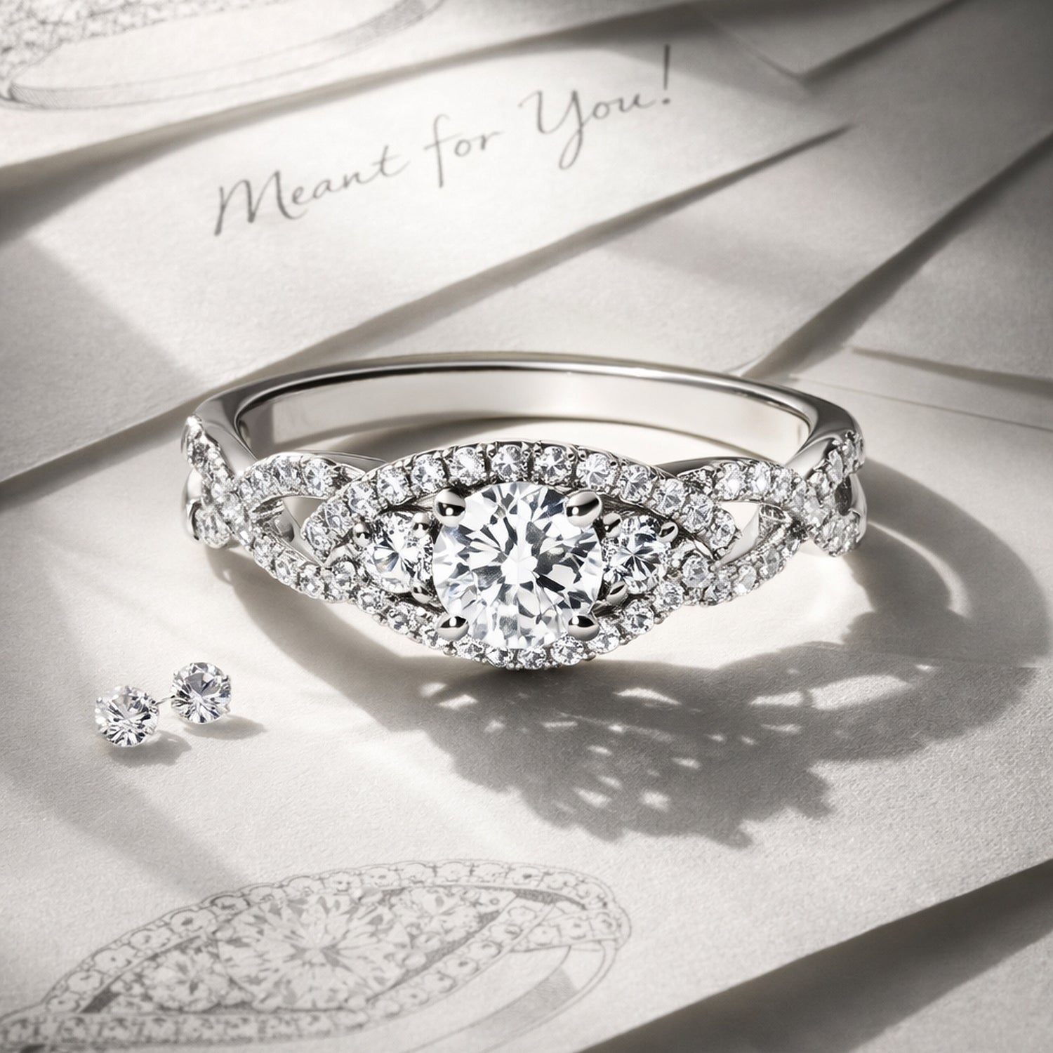 Front view of 3-Stone Woven 0.45ct CZ Ring in Sterling Silver, 6 of 7