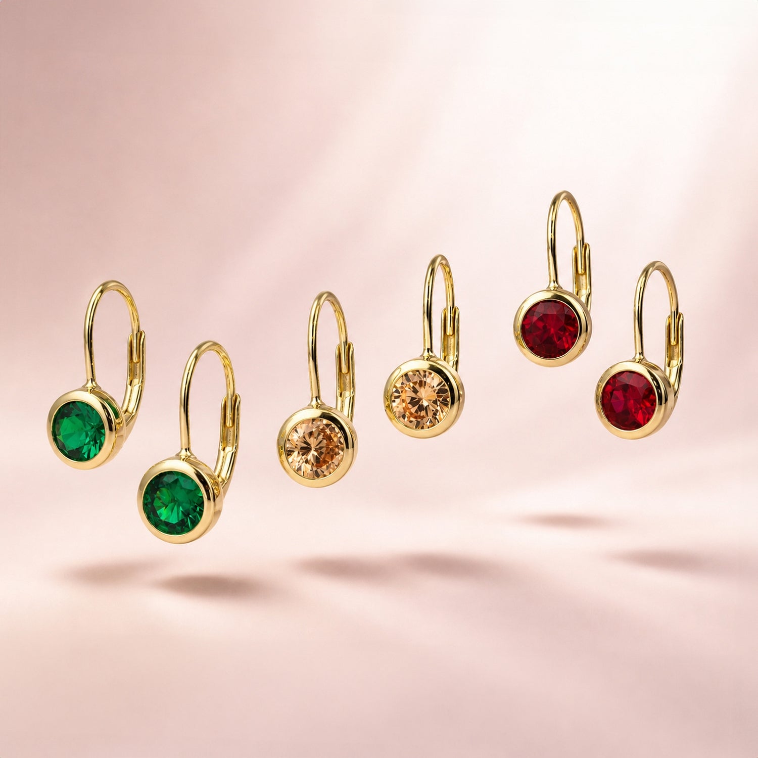 Solitaire 1.2ct Bezel CZ Leverback Earrings in Sterling Silver, Champagne, Gold Flashed