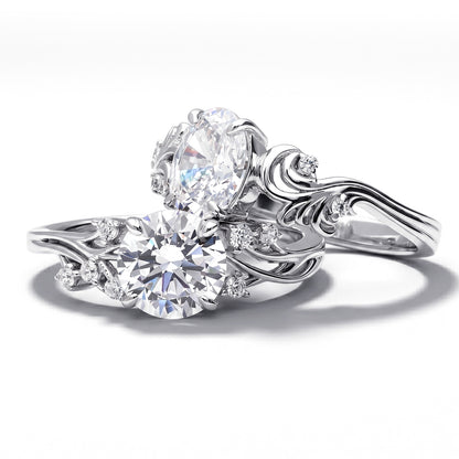 Solitaire Filigree Flower 1.2ct Oval CZ Ring in Sterling Silver