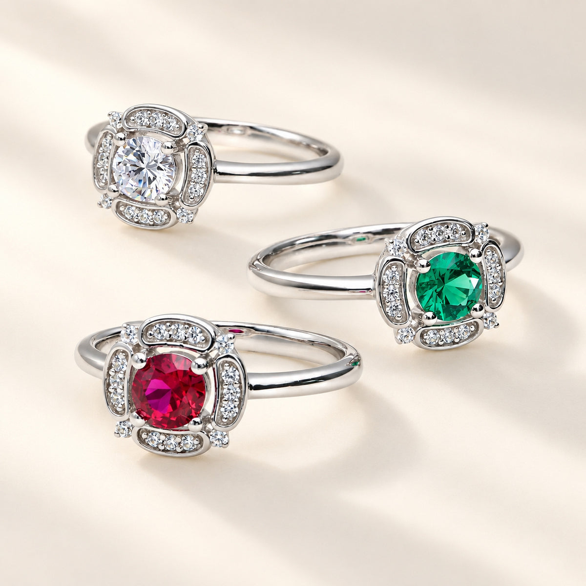 Halo Flower Ruby-Red CZ Ring in Sterling Silver