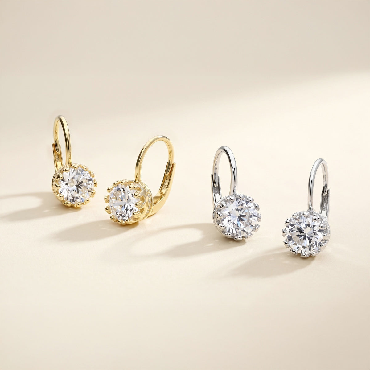 Solitaire 2ct Crown Set CZ Earrings in Sterling Silver