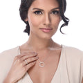 Model wearing Open Circle CZ Necklace in Sterling Silver, Yellow Gold Flashed