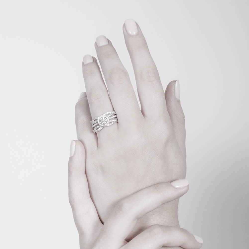 Model wearing Halo CZ Ring in Sterling Silver, 8 of 8