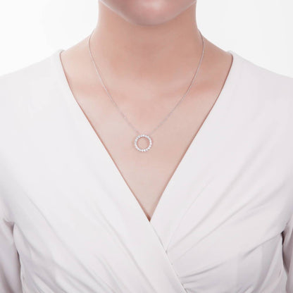 Open Circle CZ Necklace and Earrings in Sterling Silver