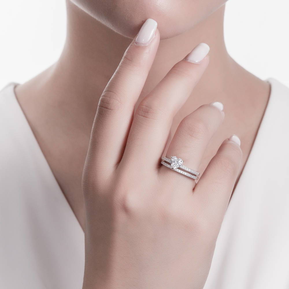 Model wearing Pave CZ Eternity Ring in Sterling Silver, 16 of 19