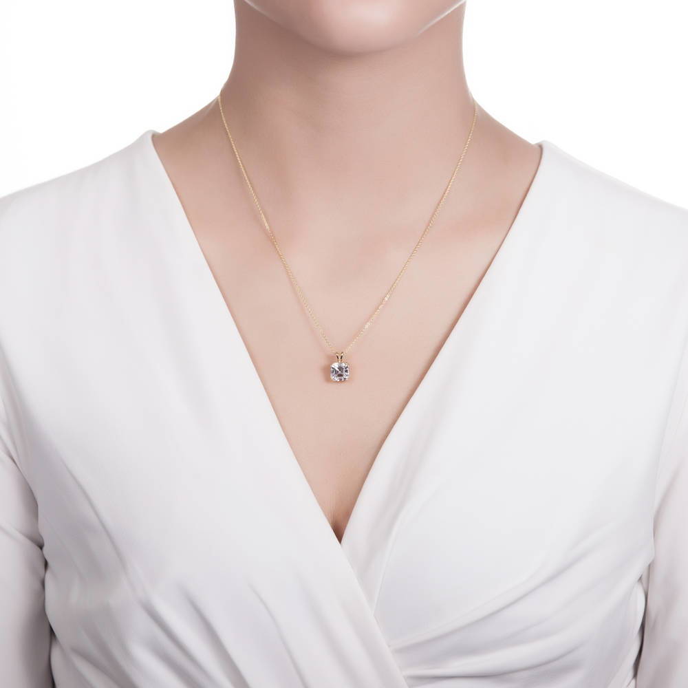 Solitaire CZ Layered Necklace Set in Gold Flashed Sterling Silver