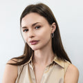 Model wearing CZ Small Hoop Earrings in Sterling Silver, 1 inch