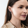 Model wearing CZ Ear Cuff Cartilage Earrings in Sterling Silver, 2 Pairs, Style 2