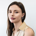 Model wearing CZ Small Hoop Earrings in Sterling Silver, 0.9 inch