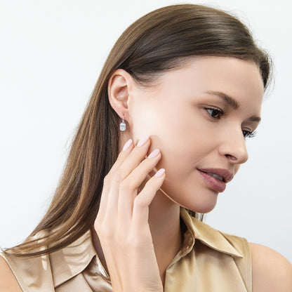 Model Wearing Solitaire Dangle Earrings Style E1920-01