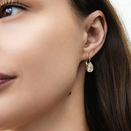 Model Wearing Solitaire Dangle Earrings Style E1921-02