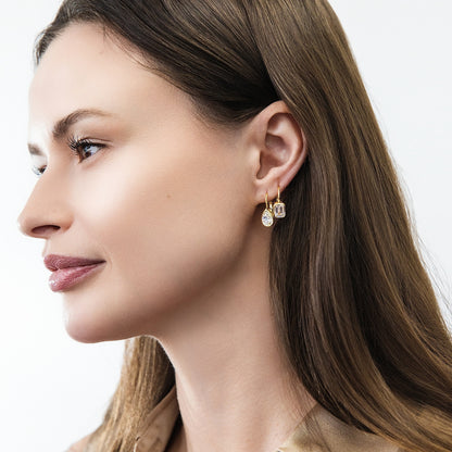 Model Wearing Solitaire Dangle Earrings Style E1920-02, Solitaire Dangle Earrings Style E1921-02