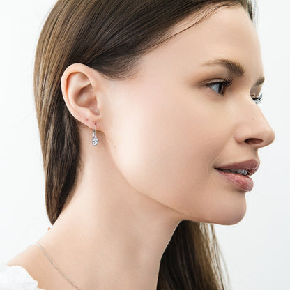 Model Wearing Solitaire Dangle Earrings Style E1922-01