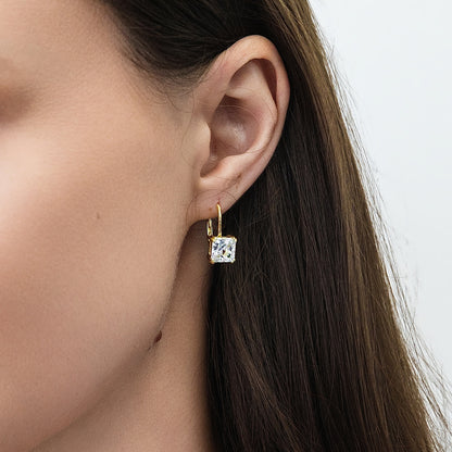 Model Wearing Solitaire Dangle Earrings Style E1250-06