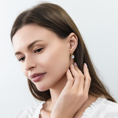 Model Wearing Solitaire Dangle Earrings Style E1250-06