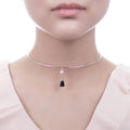 Model wearing Tassel Imitation Pearl Choker, Rose Gold-Tone