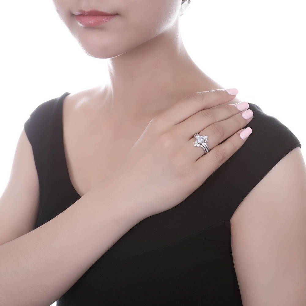 Model wearing 3-Stone 1.25ct CZ Ring in Sterling Silver, 18 of 19