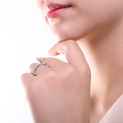 Solitaire 3ct Canary Yellow Cushion CZ Ring in Sterling Silver