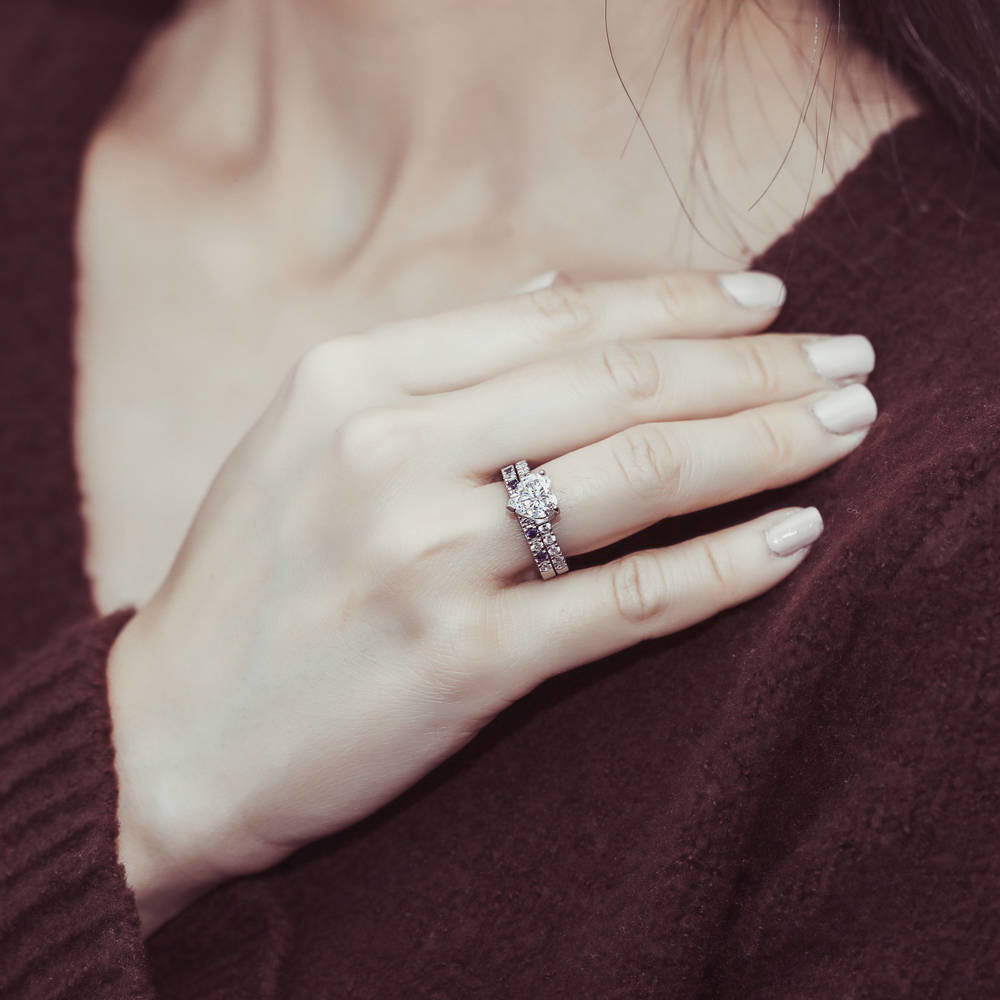 Model wearing Solitaire Heart 1.7ct Heart CZ Ring in Sterling Silver, 10 of 18