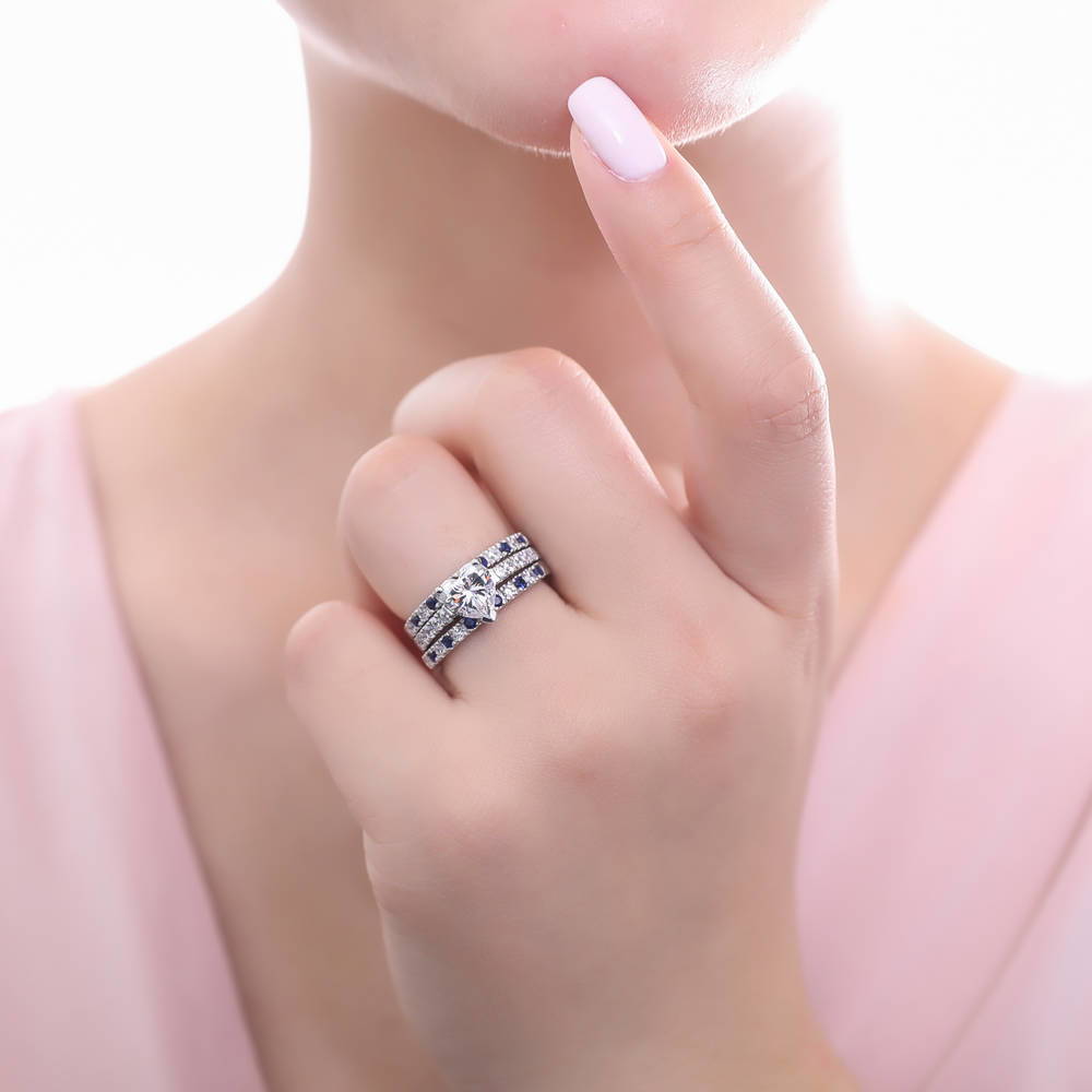 Model wearing Solitaire Heart 1.7ct Heart CZ Ring in Sterling Silver, 14 of 18