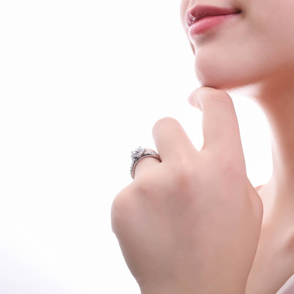 Halo Heart Heart CZ Ring in Sterling Silver