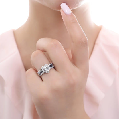 Halo Heart Heart CZ Ring in Sterling Silver