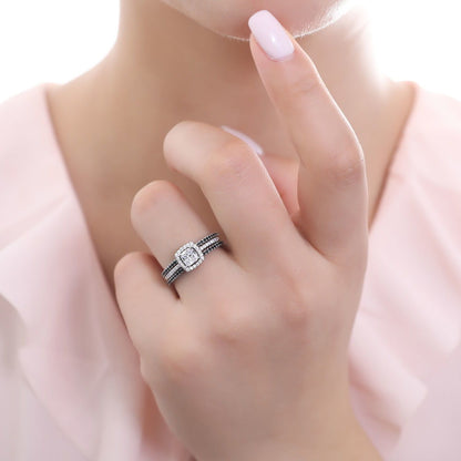 Halo Cushion Cut CZ Ring in Sterling Silver
