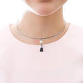 Model wearing Tassel Imitation Pearl Choker, Rose Gold-Tone