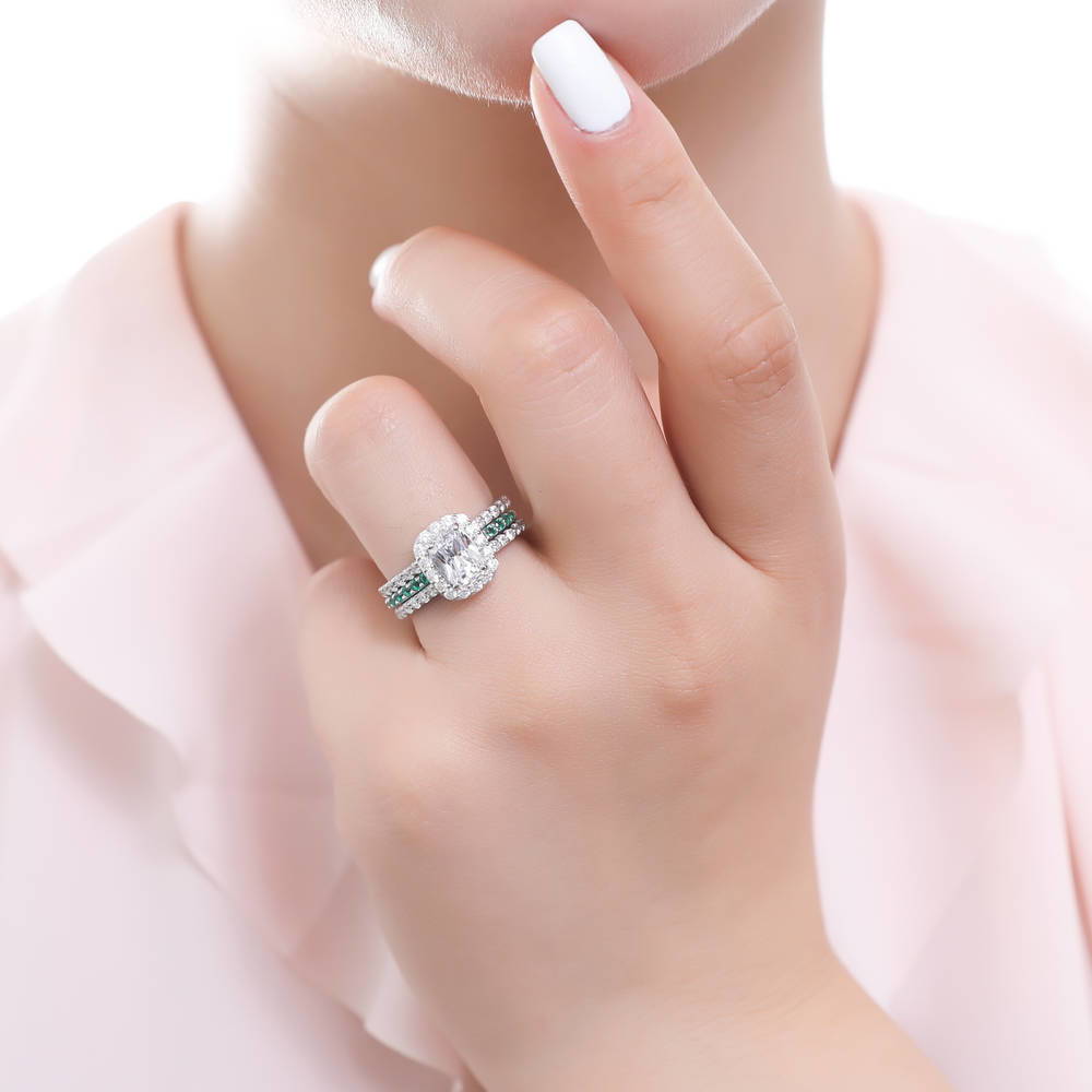 Emerald-Green Pave CZ Eternity Ring in Sterling Silver
