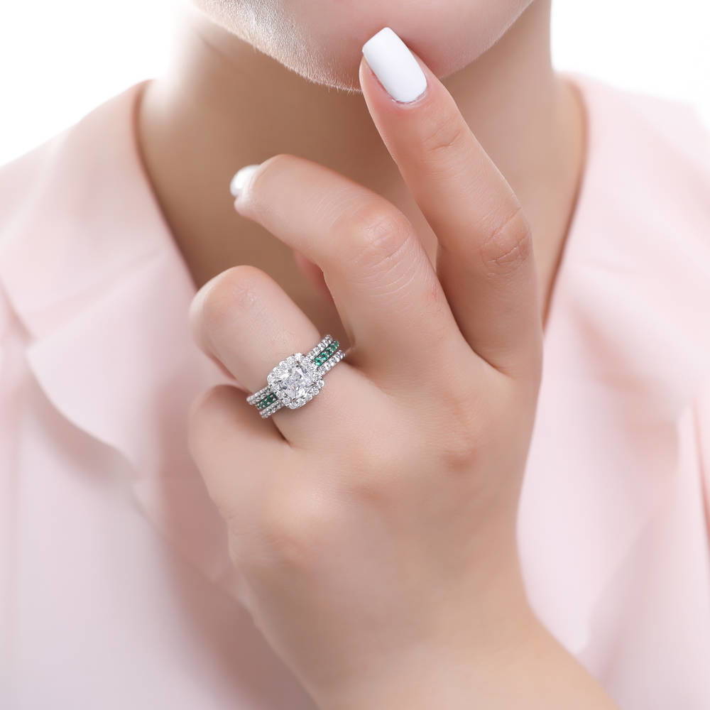Emerald-Green Pave CZ Eternity Ring in Sterling Silver