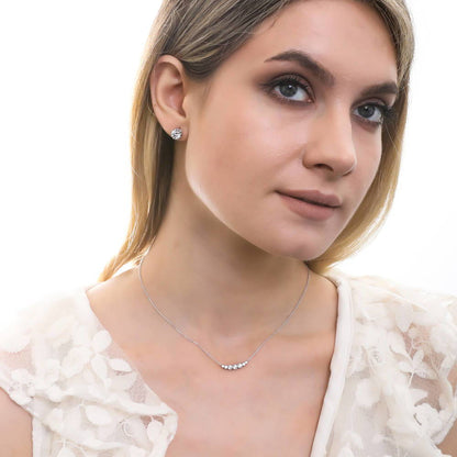 Solitaire Bubble Bar CZ Layered Necklace Set in Sterling Silver