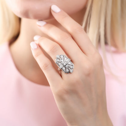 Art Deco Milgrain CZ Ring in Sterling Silver