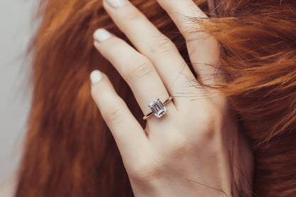 Solitaire 2.1ct Emerald Cut CZ Ring in Sterling Silver